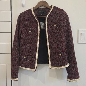 Tweed Jacket Red Black Gold Button Jealous Tomato Size Small